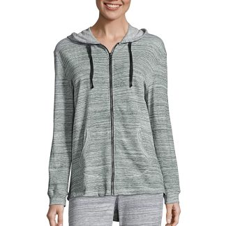 Hanes Women's Jersey Full Zip Hoodie, Ebony Spacedye, Medium